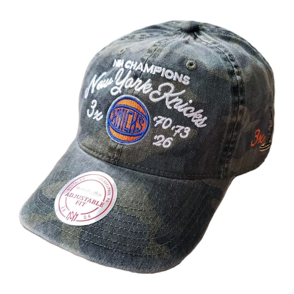 New York Knicks 3X NBA Champions Mitchell & Ness Camouflage Strapback Hat Cap